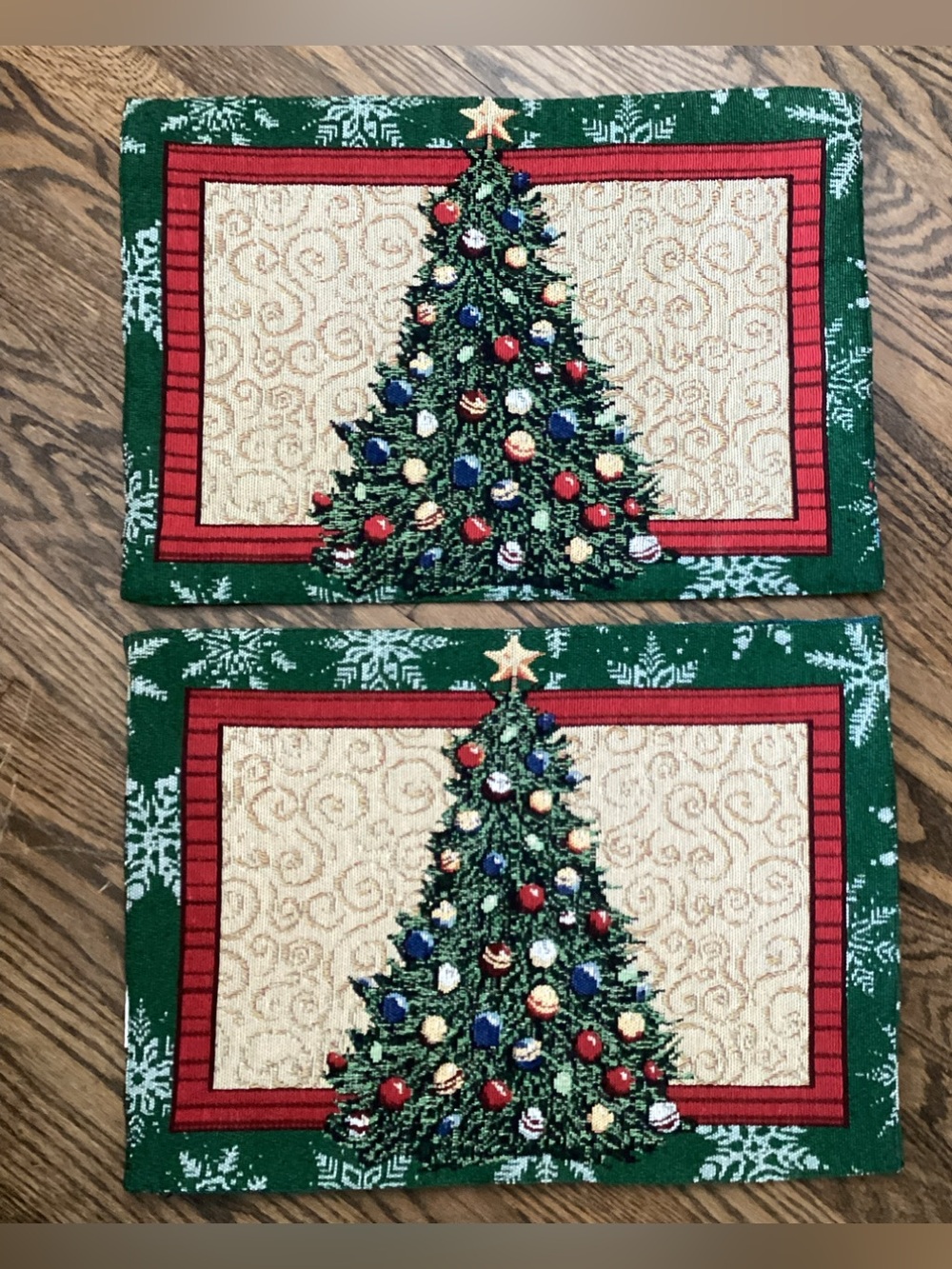 Christmas Holiday Tapestry Rectangular Placemats Tree Wreath Set of 2